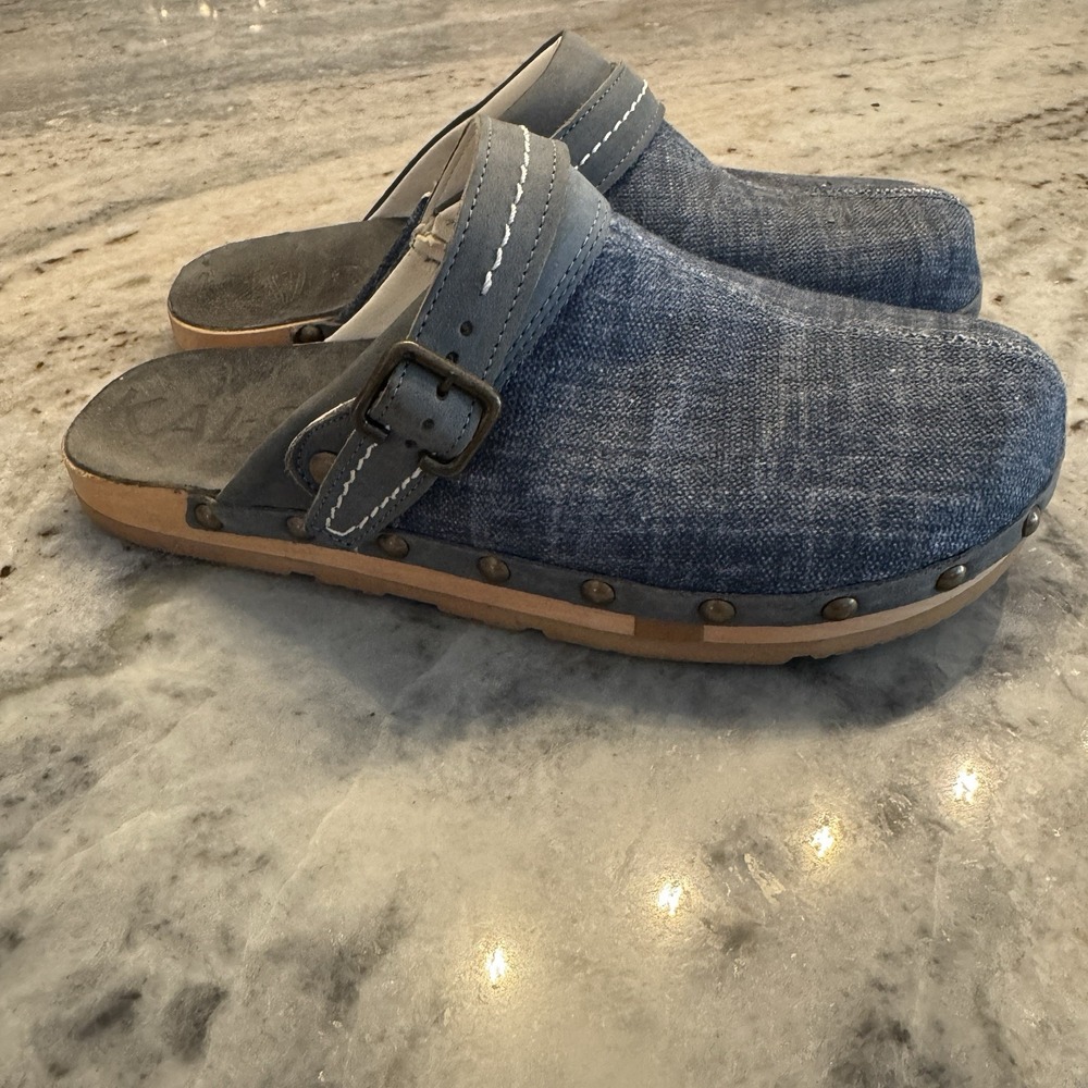 Kalso Shanti Clogs Shoes Size 8.5 Denim Blue Slip On Clogs Boho Hippie Y2K